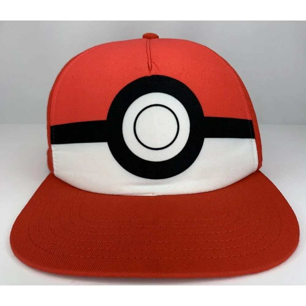 Pokemon Pokeball Hat Youth Kids Red White Black Adjustable Snapback Cap